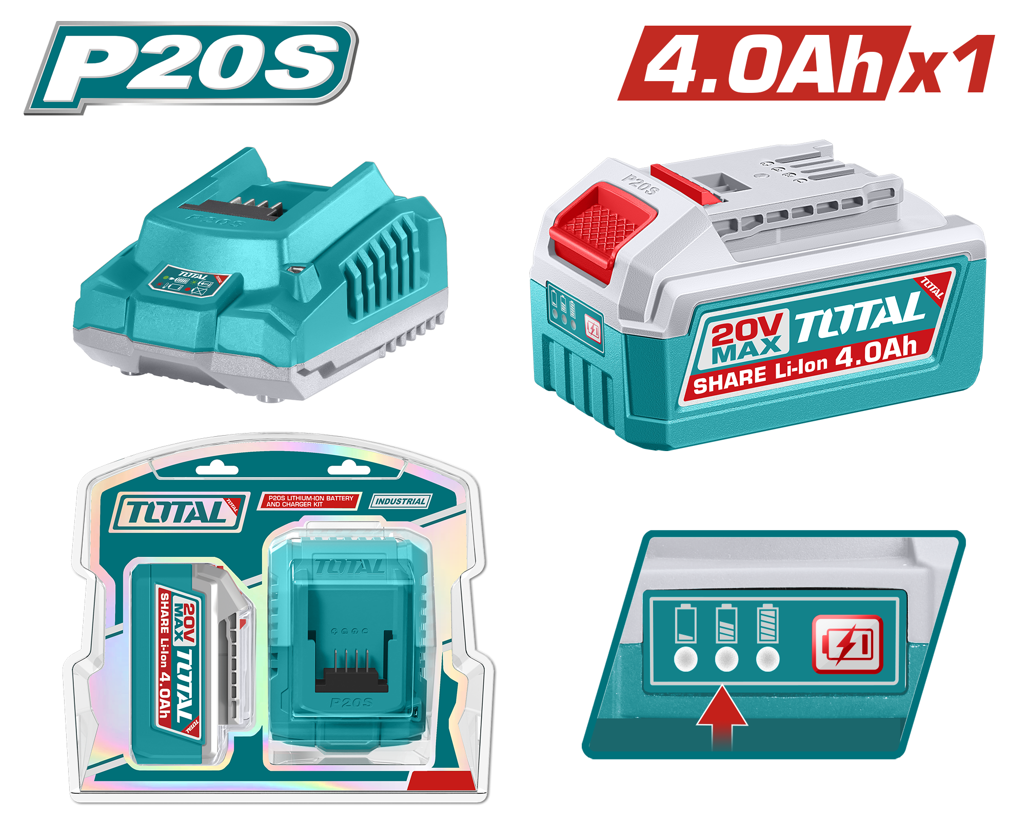 بطارية 20 فولت 4 أمبير + شاحن من TOTAL