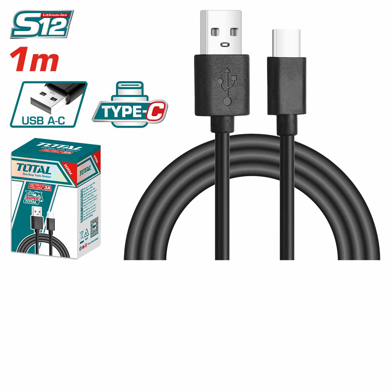 وصلة شاحن USB-A إلى Type-C بطول 1 متر من TOTAL