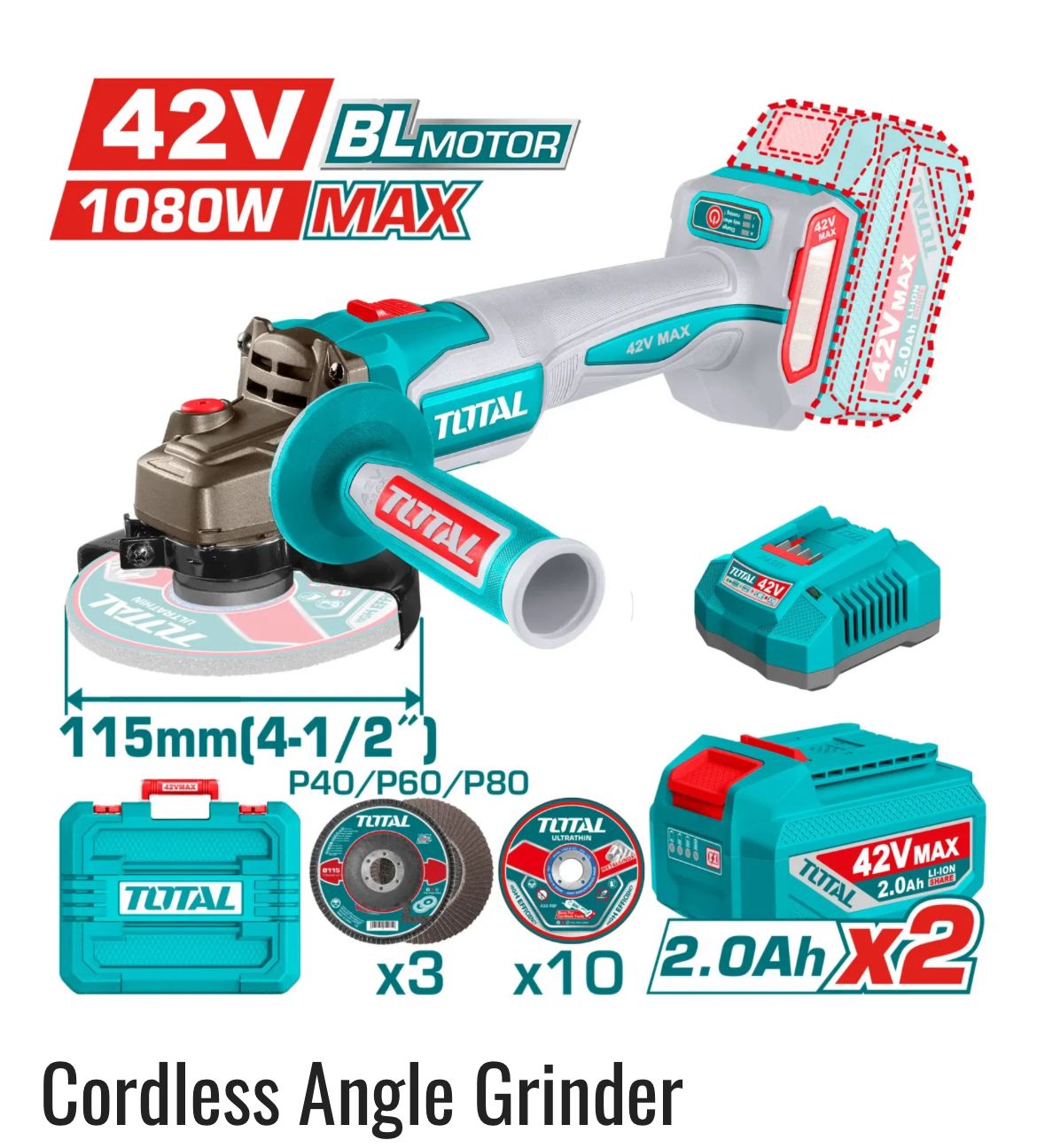 صاروخ 42 فولت مع 2 بطاريه TAGLI4108112 Cordless angle grinder 42v